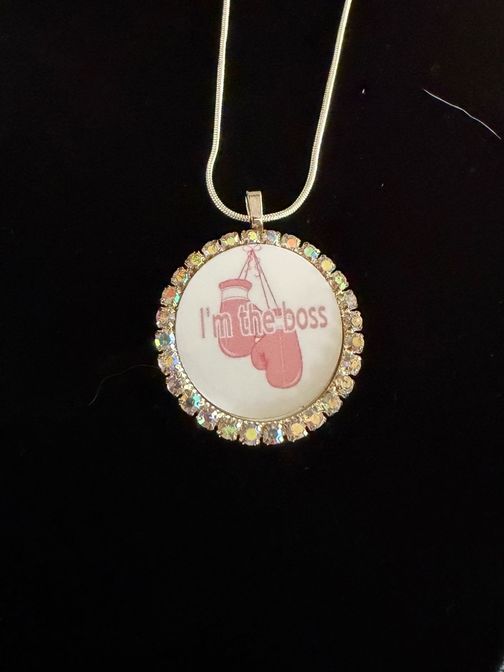 I'm the Boss Pink Boxing Glove Pendant Necklace